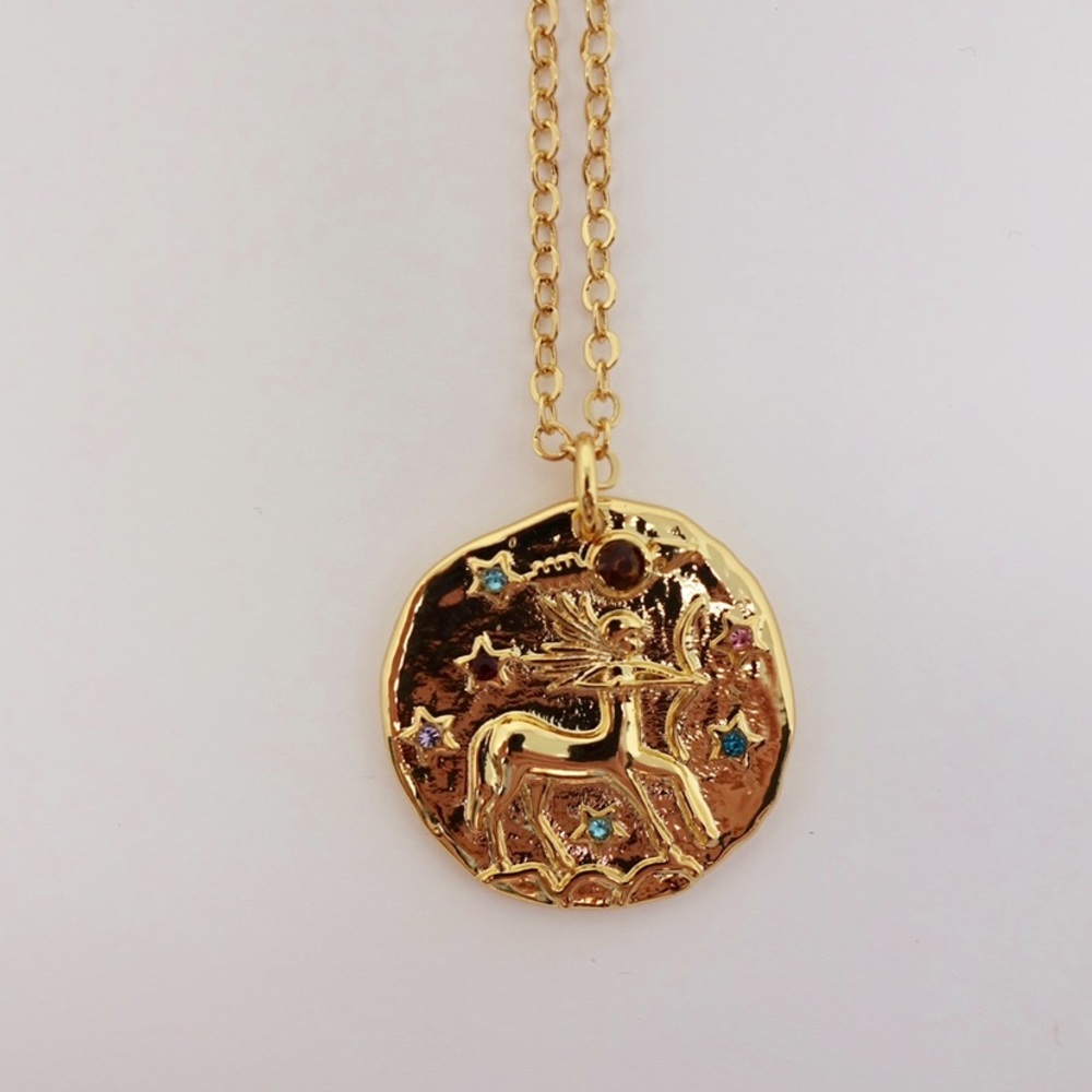 Zodiac Necklace (18 k gold plated with cz)